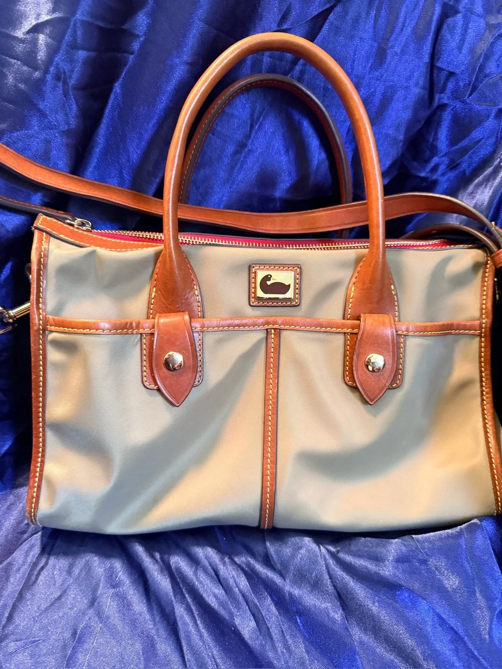 Dooney & Bourke Tan Satchel with Brown Leather Trim